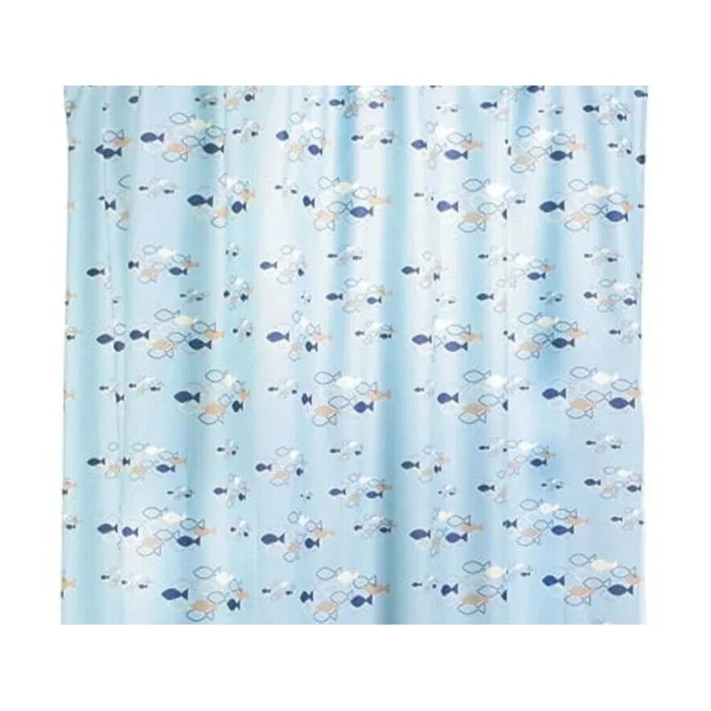 School of Fish Fabric Shower Curtain Blue White Retro Summer Bath Polyester NEW
